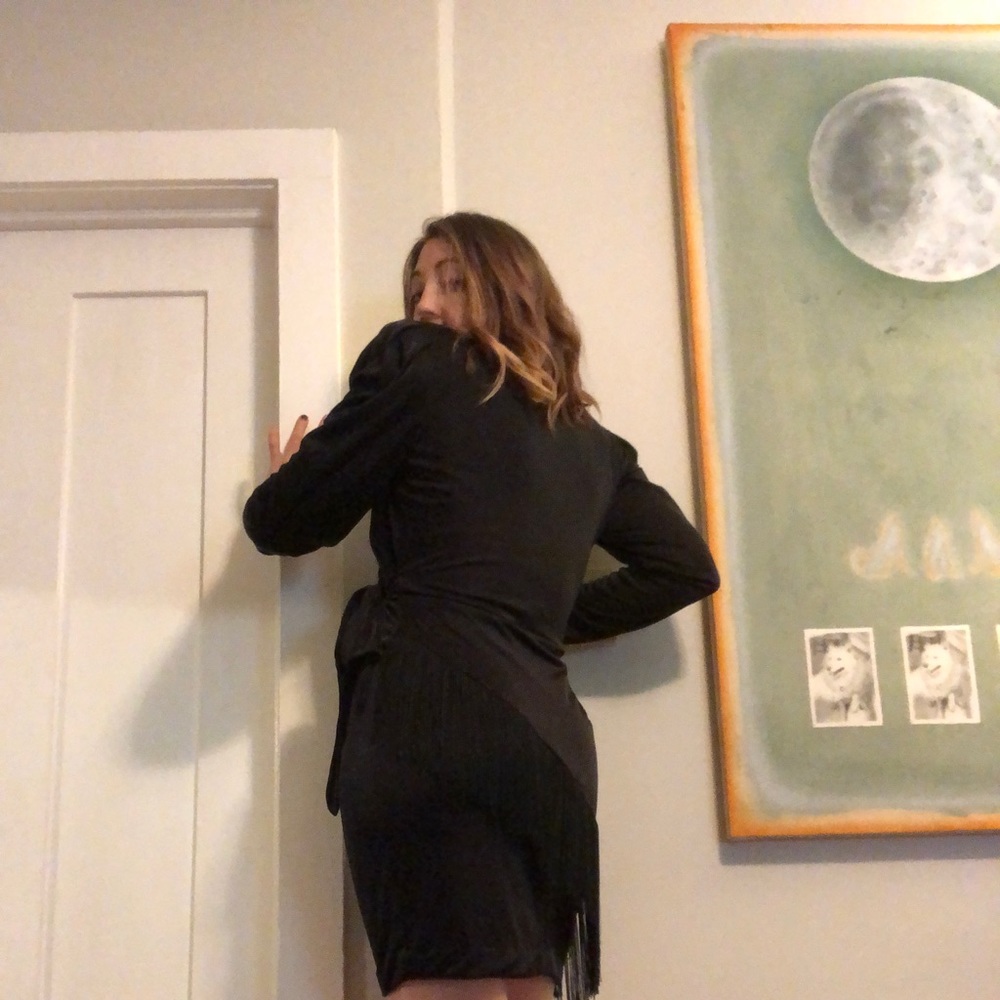 Black Fringe Wrap Dress. Think witchy cowgirl.